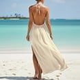thumbnail image 5 of ClodeEU Women's Halter Neck Sleeveless Backless Maxi Dress,Beach Vacation Summer Dress with Slit Beige,Women's Plus L, 5 of 7