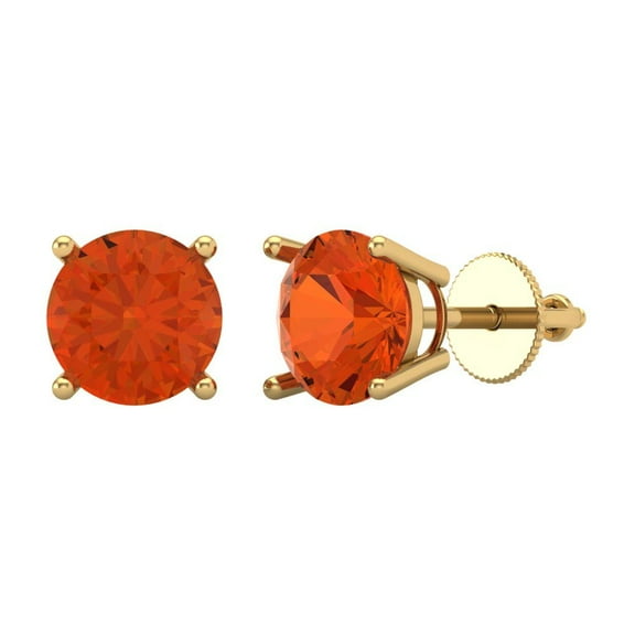 Clara Pucci 4 ct Brilliant Round Cut Solitaire Studs VVS1 Genuine Conflict free Red Zircon Solid 18K Yellow Gold Designer Everyday Earrings Screw back