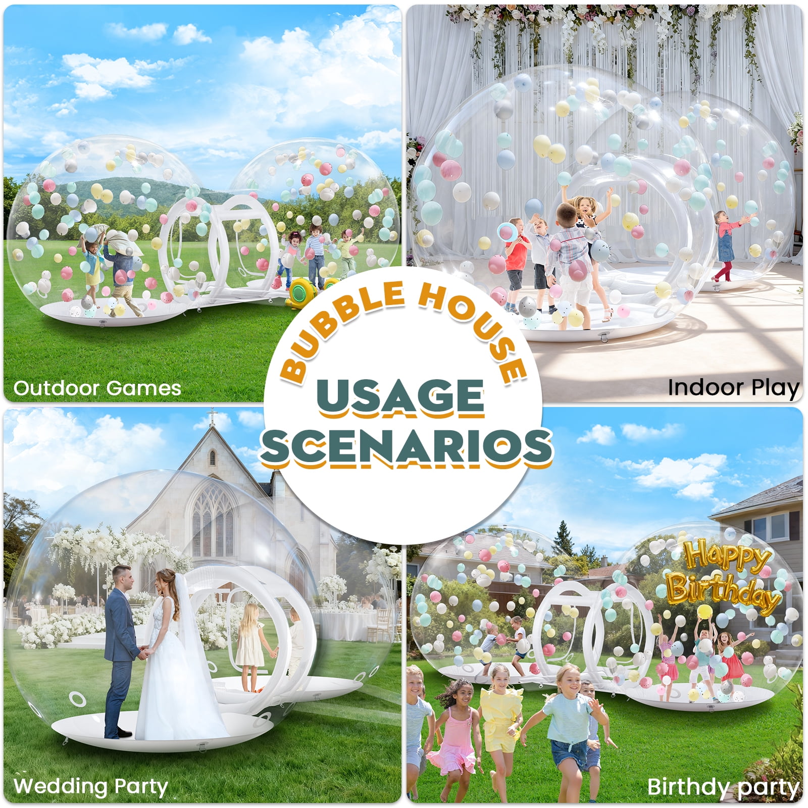 Vakiorn Double Inflatable Bubble House Dual Dome with 750W and 550W Air Blowers and Pump for Birthday Wedding Christmas Party