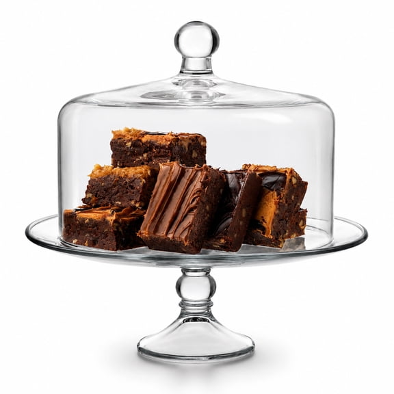Libbey Selene Glass Cake Stand with Dome Lid, Elegant Curved Footed, Covered Cake Stand, Versatile Serving Dish for Variety of Desserts and More