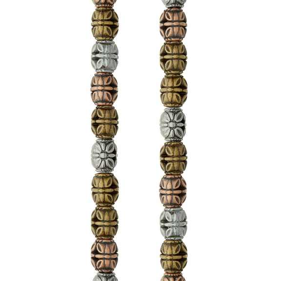 Bead Landing Multicolor Metal Plated Antique Barrel Beads, 10mm, 12 Pack