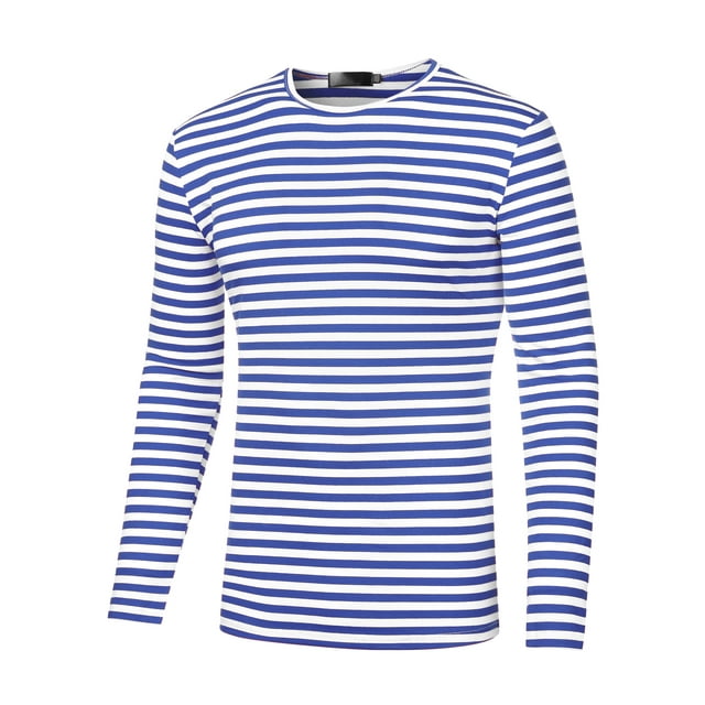 Camiseta a rayas Lars Amadeus para Hombre manga larga cuello redondo Azul M