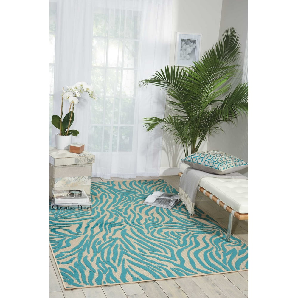 Nourison Aloha Indooroutdoor Animal Print Teal Blue Area Rug Walmart