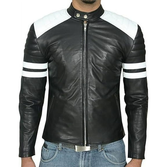 Men's Genuine Black Lambskin Leather Jacket Slim fit Motorcycle jacket A800