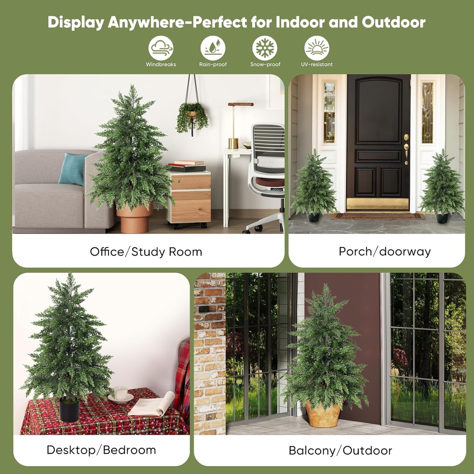 2.95FT Artificial Cedar Topiary Trees for Outdoors Potted Fake Cypress Trees Faux Evergreen Plants for Home Porch Decor