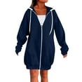 thumbnail image 2 of Fshiont Long Zip Up Hoodie Women Fleece Lined Oversized Tunic Sweatshirt Drop Shoulder Knee Length Fall Winter Hooded Jacket Navy M, 2 of 6