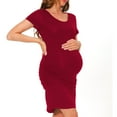 thumbnail image 3 of Bearsland Women's Summer Short Sleeve Maternity Dress Side Ruched Mama Pregnancy Bodycon Dress(S-XXXL), 3 of 6