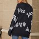 thumbnail image 4 of Jersey para mujer, suéter con cuello redondo, manga larga, patrón de letras, Jersey de punto holgado, Top para principios de otoño invierno negro L, 4 of 6