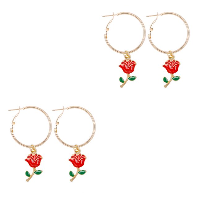 Sonducket Pendiente colgante de rosa para mujer y niña, anillo colgante chapado en la oreja, accesorio de joyería de moda, regalo, accesorios de moda Type1 NO1 Sonducket CBP028862