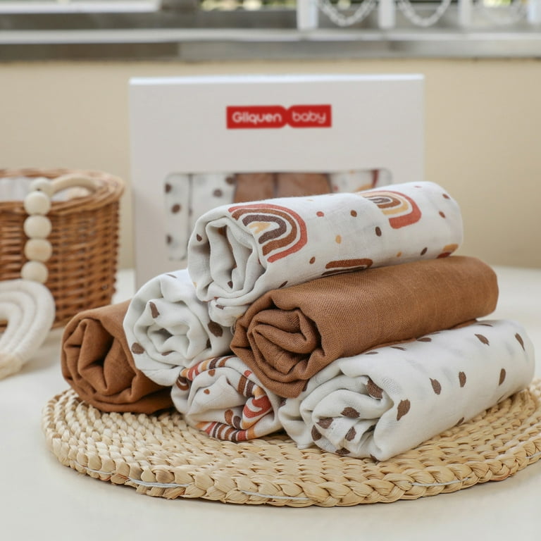 GLLQUEN BABY Baby Muslin Swaddle Blankets 6-Pack, Breathable