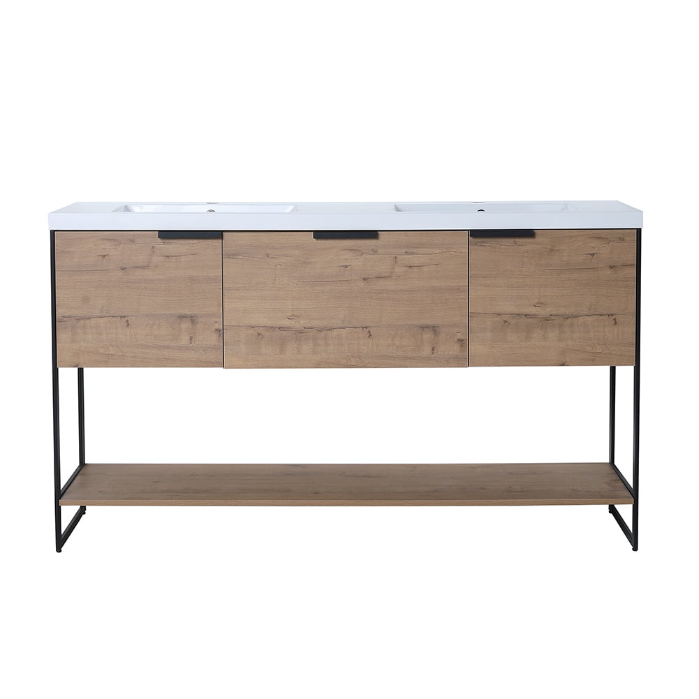 Kepooman 59" Bathroom Vanity, Modern Floating Bathroom Cabinet with Doors and Drawer, Imitative Oak Kepooman 59" Bathroom Vanity, Modern Floating Bathroom Cabinet with Doors and Drawer, Imitative Oak