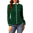 thumbnail image 5 of INSPIRE CHIC Women's Button Down Shirt Long Sleeve Work Peter Pan Collar Blouse Tops XL Green, 5 of 7