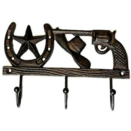

Urbalabs Western Cast Iron Rustic Country Wall Key Hooks Horseshoe Hat 6 Shooter