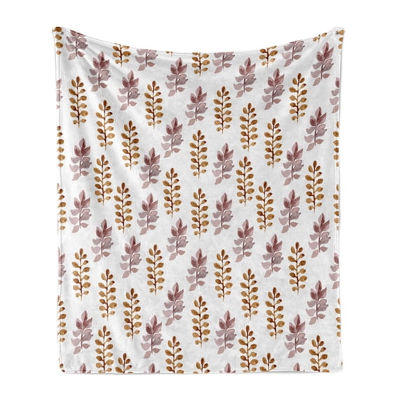 Nature Soft Flannel Fleece Blanket, Blossom Pattern in Watercolors Floral Spring Branch Ornament Leaves Art, Cozy Plush for Indoor and Outdoor Use, 50" x 60", Dried Rose Pale Coffee, by Ambesonne