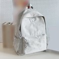 thumbnail image 3 of Solid Color School Backpack, Bow Embroidery Backpack with Pendant, Lightweight Breathable Bookbag for Middle School College, Gray, 3 of 9