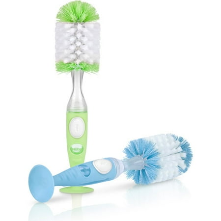 Nuby 2 Pk Soap Dispensing Bottle Brushes, Blue and Green