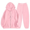 thumbnail image 4 of YDFCWXW Womens 2 Piece Outfits Lounge Zip Hoodie Sweatsuit Sets Oversized Sweatshirt Baggy Fall Fashion Sweatpants with Pockets Pink, XXL, 4 of 4