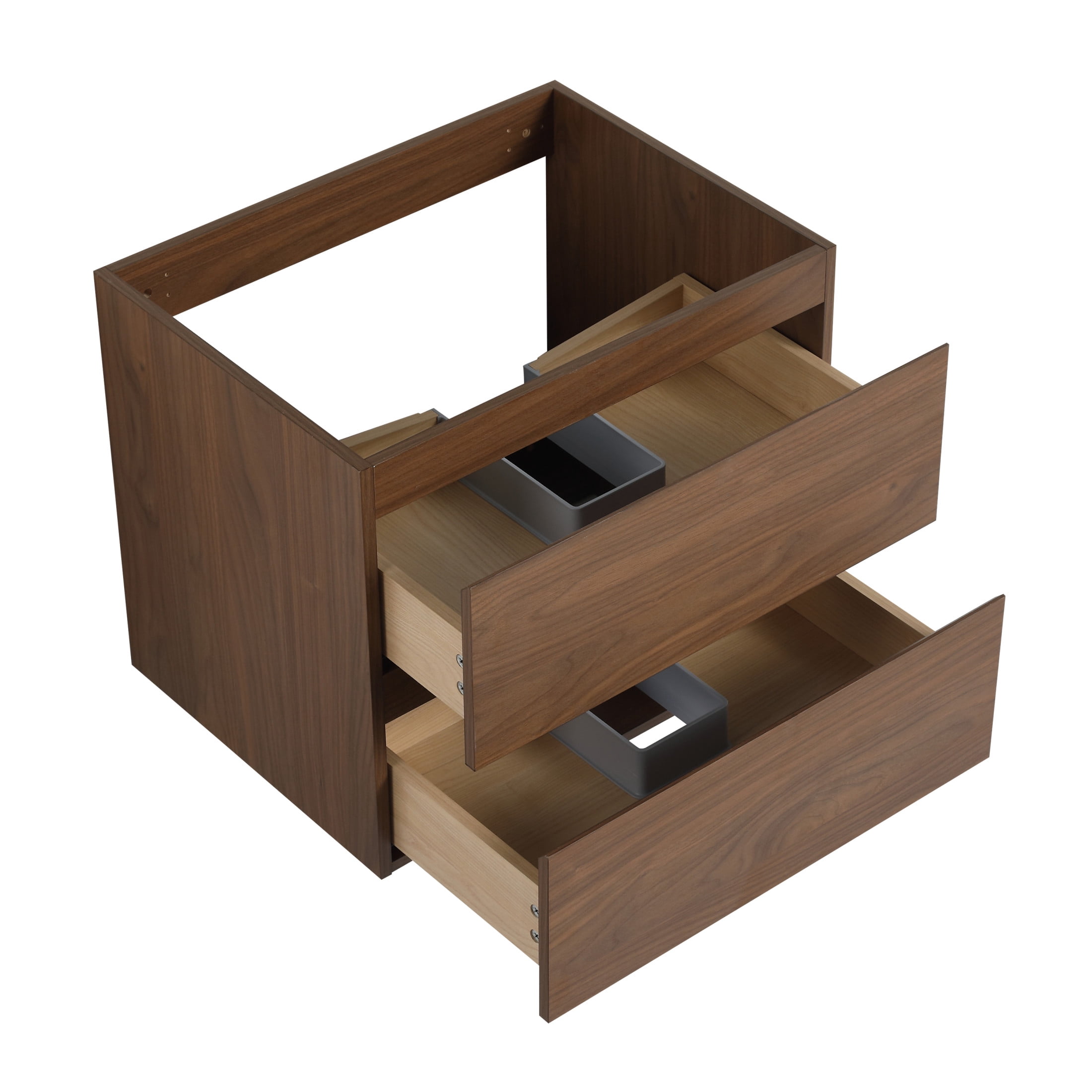 Noble House 24" Wall-Mounted Bathroom Vanity, Resin Sink, 2 Soft-Close Drawers, Wood Grain Finish, Brown Oak