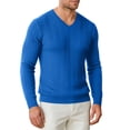 thumbnail image 3 of ZVAVZ V Neck Knit Tee Shirts for Men Long Sleeve Textured Tops Fall Casual Gym Athletic Shirts Stretchy Workout Running T-Shirt Blue S, 3 of 6