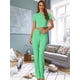 thumbnail image 3 of Conjunto de salón de dos piezas para mujer, manga corta, ajustado, acanalado, Top corto de punto, pantalón de pierna ancha holgado, trajes informales, chándal Verde S, 3 of 6