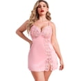 thumbnail image 3 of Avidlove Pink Lingerie Sexy Plus Size Lingerie for Women Lace Satin Nightgown Sleepwear Pink 5XL, 3 of 6