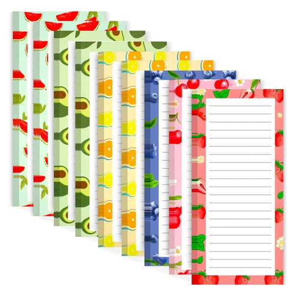 BrilhoGlee 10 Pack Magnetic Notepads for Refrigerator, 50 Pages/Book Grocery List Magnet Pad for Fridge, Full Magnet Back To-Do-List Notepads (Fruit Design)