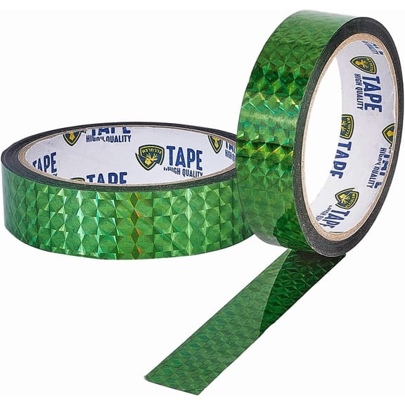56.9 Yard×0.95 Inch Self-Adhesive Holographic Reflective Tape Tape Laser Glitter Masking Decor Tape Green Reflective Crafting Tape for Keep Birds Away Craft Projects DIY Art Daily Use 2rolls