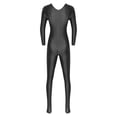 thumbnail image 5 of YONGHS Men's Shiny Glossy Long Sleeve Unitard Full Bodysuit Leotard Jumpsuit Halloween Zentai Black M, 5 of 7