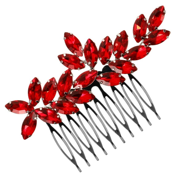 HAMPPLIES 1Pcs Rhinestone Bridal Hair Comb Red Zinc Alloy Wedding Accessory For Bride Bridesmaids 3.9X2.6X0.2In