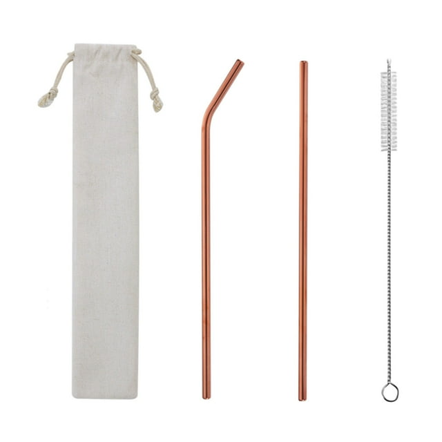 Ensemble de Pailles en Métal, Acier Inoxydable, Réutilisable, avec Brosse de Nettoyage et Pochette de Transport, Finition Métallique Colorée pour Lait, Thé, Cocktails et Boissons Chaudes Ou Froides