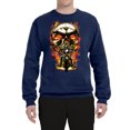 thumbnail image 2 of Flaming Motorycle Hell Fire Skull Biker | Mens Fashion Crewneck Graphic Sweatshirt, Navy, X-Large, 2 of 4