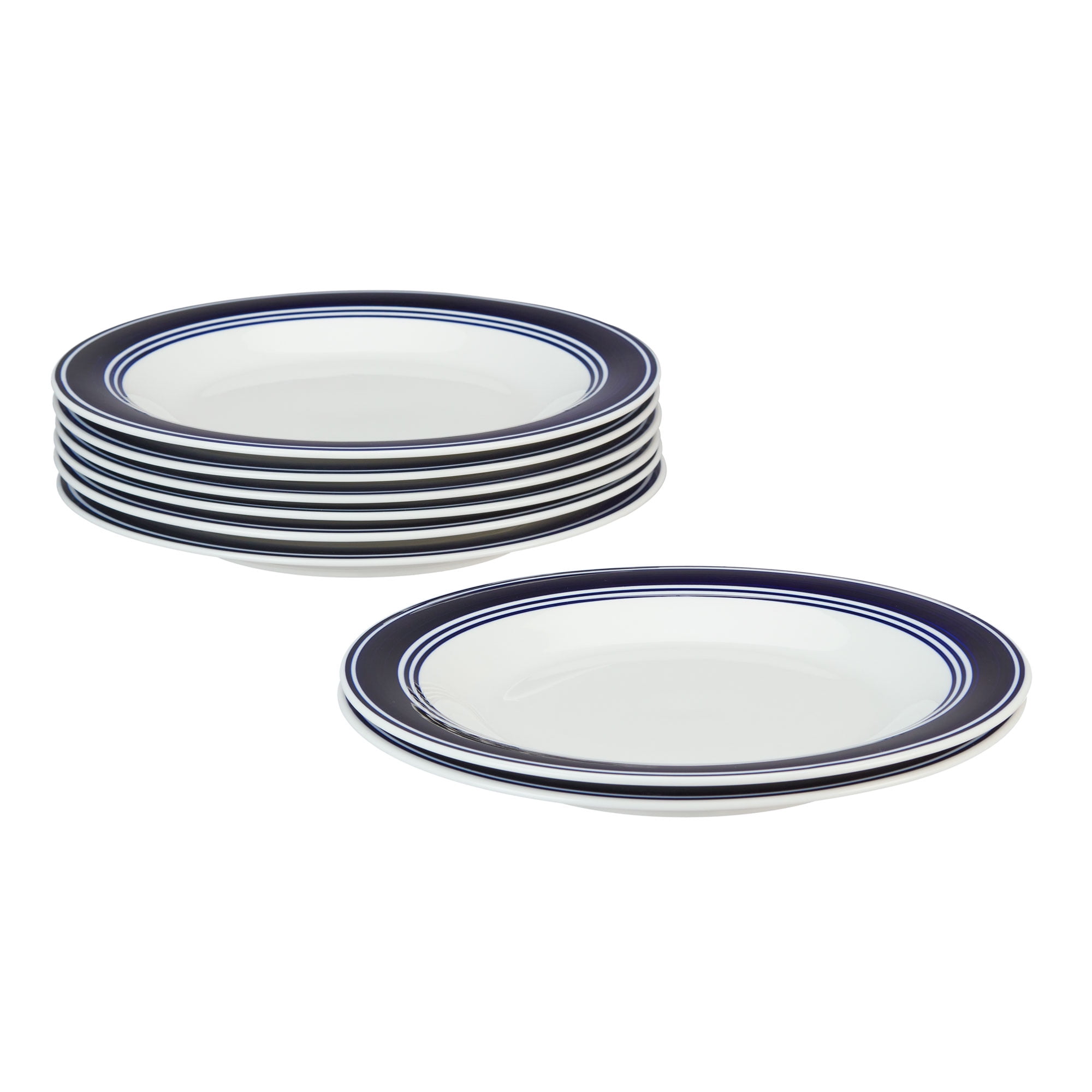 Mainstays Hand Painted Round Stoneware Dinner Plates, Navy Banded