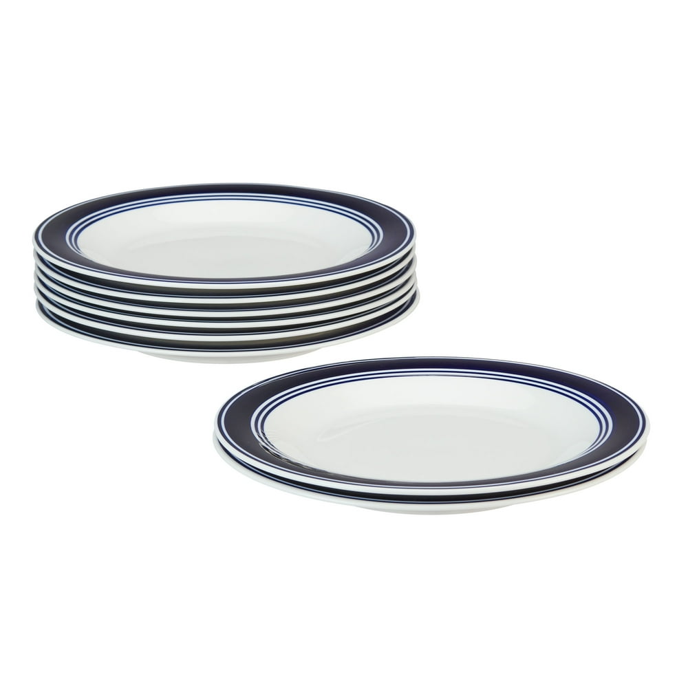 Mainstays Hand Painted Round Stoneware Dinner Plates, Navy Banded