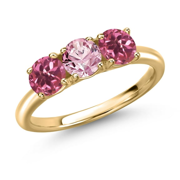 Gem Stone King 10K Yellow Gold Pink Lab Grown Diamond and Pink Tourmaline Engagement Ring for Women | 1.54 Cttw | Round 5MM | Gemstone April Birthstone | Size 8