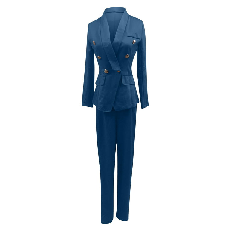 S LUKKC LUKKC Two Piece Outfits for Women, Double Breasted Blazer with Pants  Set Slim Fit Elegant Business Suit Long Sleeve Casual Formal Suit for Work  Office Holiday Gifts for Women 