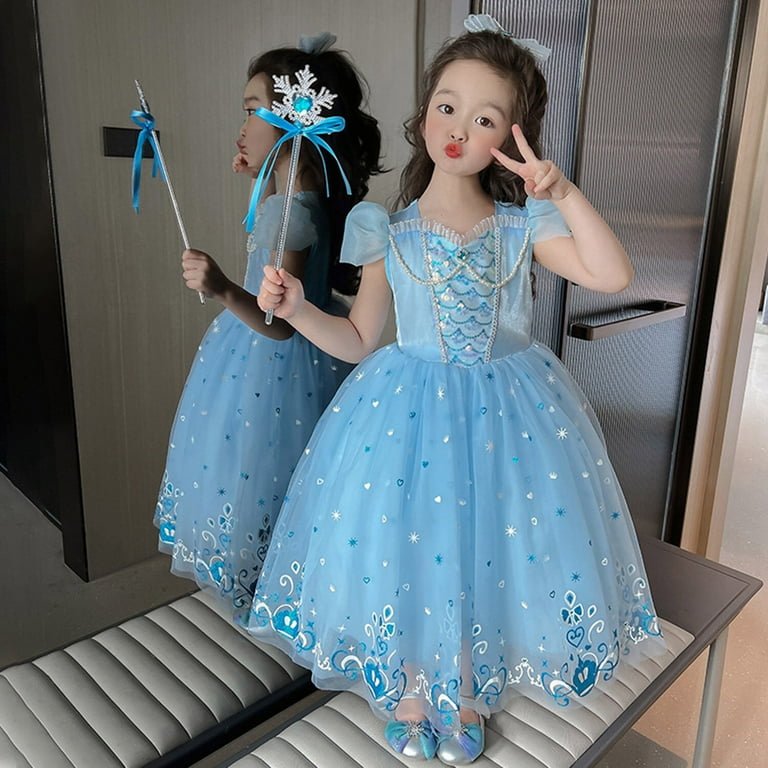costume party dress Kawell Blue Costume Dress for Girls Princess Dress Up Halloween Birthday Fancy Party Dresses