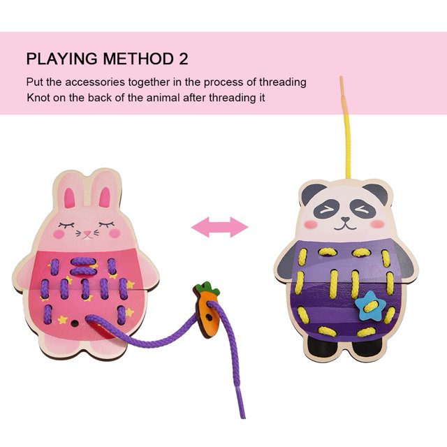Fyydes Educational Animal Threading Toy, Cartoon Animal Threading Board,Children Cartoon Wooden Animal Threading Board Game Kids Educational Toy