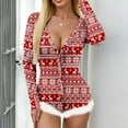 thumbnail image 6 of Honeeladyy Women’s Christmas Not Positioned Print V-neck Backless Feather Detail Long Sleeve Sexy Bodysuit Sexy Lingerie Pajamas pajamas for women clearance under $10, 6 of 8