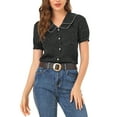 thumbnail image 1 of INSPIRAR CHIC Blusa Vintage para Mujeres con Lunares, Cuello Peter Pan, Mangas Cortas Abullonadas, Top M Negro, 1 of 8