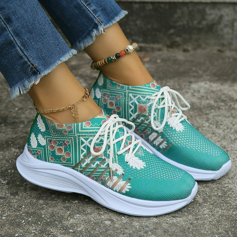 PMUYBHF Cute Sneakers For Women Trendy Ladies Flower Sports Shoes Large Size  New Breathable And Comfortable Flat Sole Single Shoes Lace Up Casual Shoes  