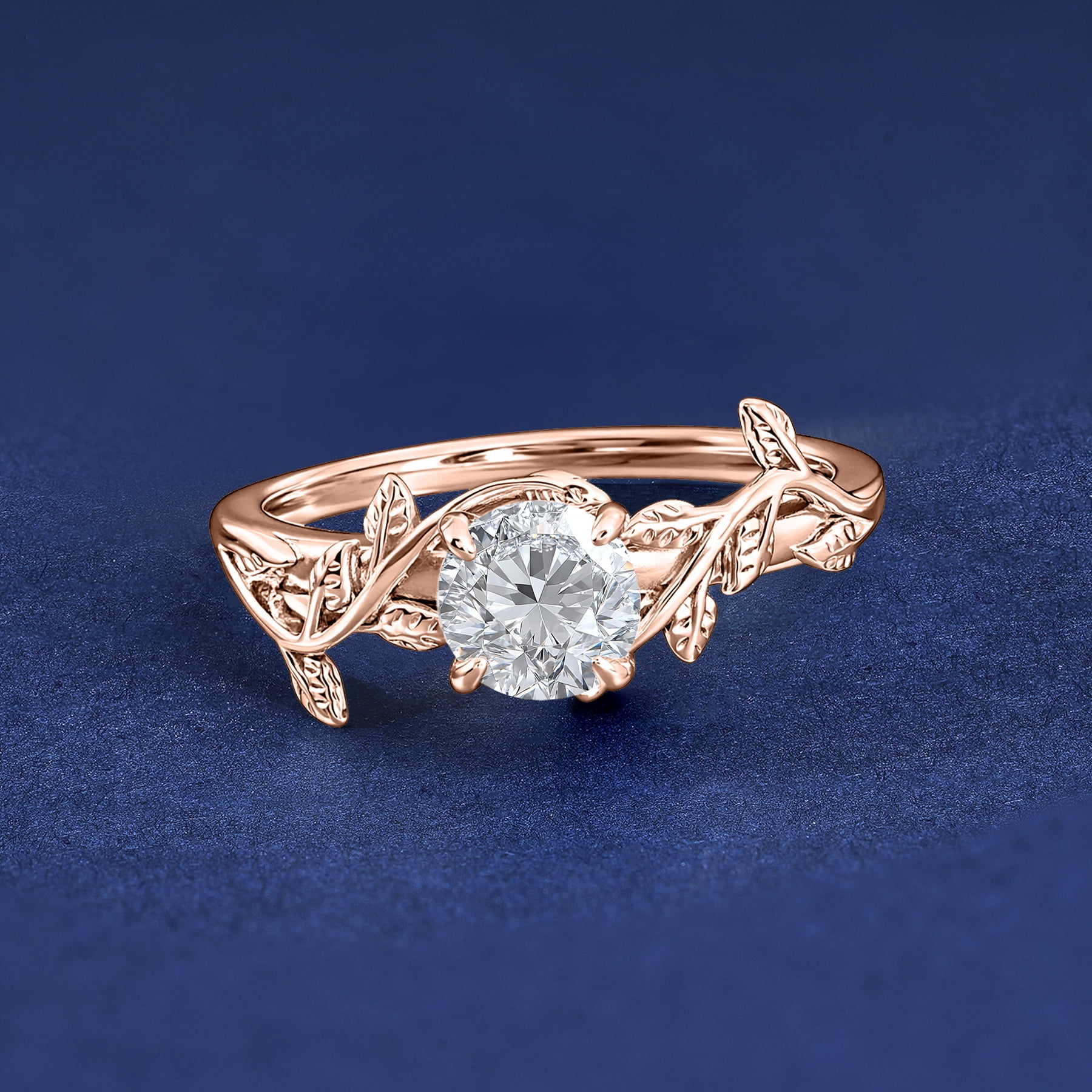 JeenMata 2 Carat Round Cut Moissanite Bohemian Engagement Ring - Vintage Moissanite Promise Ring - 18K Rose Gold Plating for Women