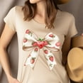 thumbnail image 4 of Women’s Strawberry Bow T-Shirt, Cute Vintage Style Fruit Ribbon Graphic Tee, Natural, Size XL, 4 of 6