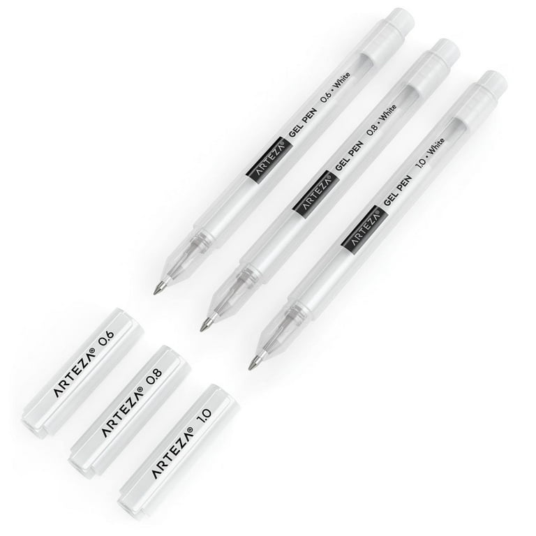 Arteza Gel Pen Set, White, 0.6mm, 0.8mm, and 1.00 mm Nibs - Doodle, Draw,  Journal -12 Pack