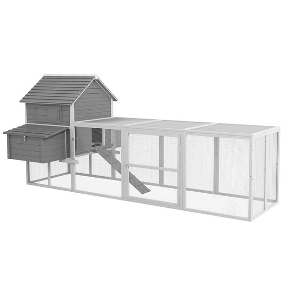 PawHut Wooden Chicken Coop with Nesting Boxes, Run for 4-6 Chickens