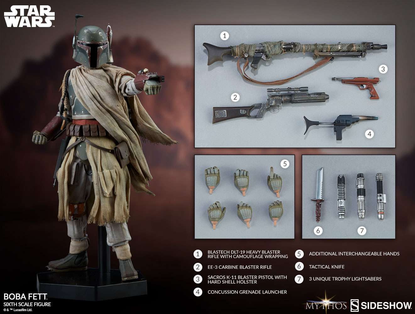 Sideshow Star Wars Mythos Boba Fett Sixth Scale Action