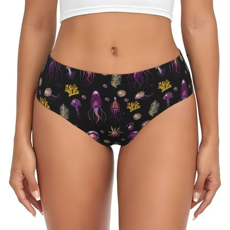 Womens Underwear - Yellow Coral Purple Jellyfish No Show Seamless Underwear for Women  Soft Stretch Womens Panties  Hipster Ladies Panties Bikini Underwear Briefs