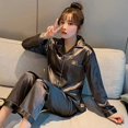 thumbnail image 1 of Pijamas de marca de lujo para mujer, conjunto de pijamas de satén para pareja, de manga larga, talla grande 5XL, otoño, 1 of 2