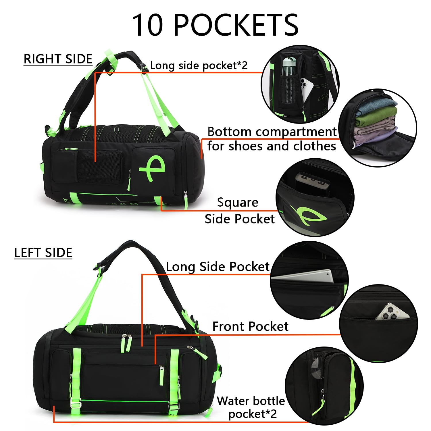 BE SMART 50L Extra Large Gym Backpack for Men, Big Gym Bag with Shoes Compartment, Waterproof Heavy Duty Duffel Bags, Men's Workout Backpacks for Outdoor Sport,Hiking,Camping (XL)