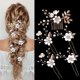 thumbnail image 3 of 5 piezas de horquillas para el pelo de novia con flores, peineta de perlas de cristal, tocado, accesorios para el cabello de boda dorados, diamantes de imitación, compañero de novia, 3 of 5