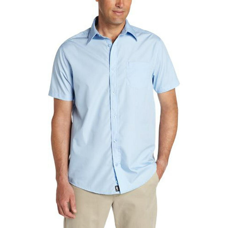 Lee Mens Short Sleeve Button Down Poplin Woven Poly / Cotton Dress Shirt,  34346 Light Blue / Medium